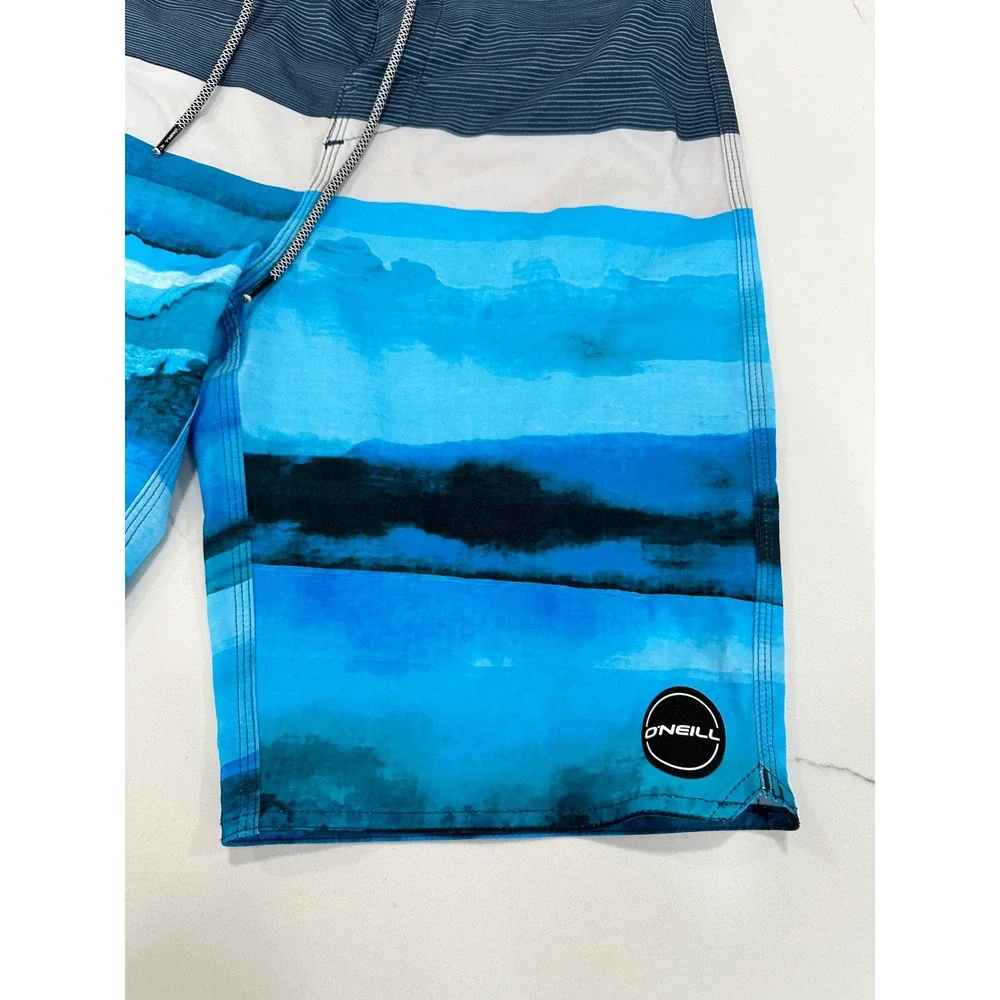 O'Neill Men's Board Shorts Size 28 Blue Striped‎ Beach Swim Trunks